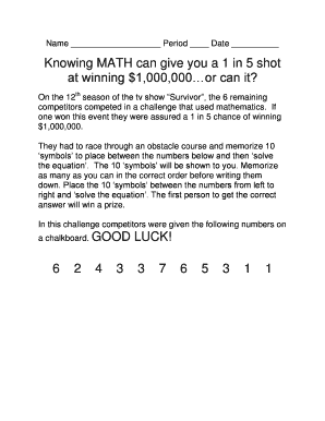 Survivor Math Challenge Form