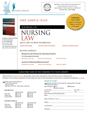 Journal of Nursing Law Subscription Form