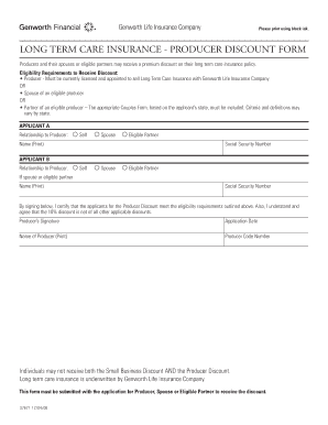 Genworth Long Term Care Insurance Producer Discount Form