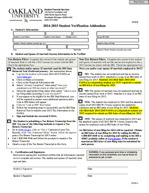 2014-2015 Student Verification Addendum