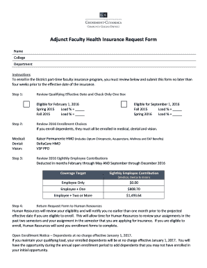 Adjunct Faculty Health Insurance Request Form