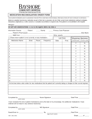 Medication Reconciliation Order Form