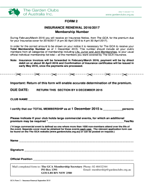GCA Insurance Renewal Form
