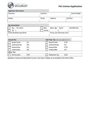 Pet License Application Form