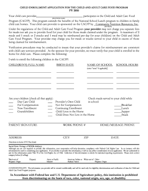 Child Enrollment Application for CACFP