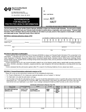 Blue Cross Blue Shield of Nebraska HIPAA Authorization Form