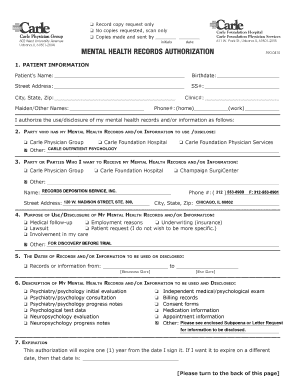 Mental Health Records Authorization Form