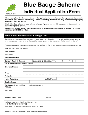 Blue Badge Scheme Individual Application Form