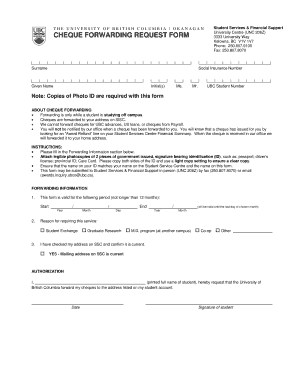 Cheque Forwarding Request Form