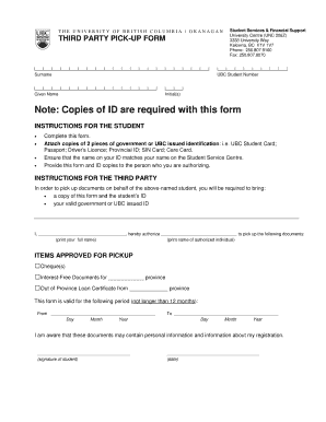Third Party Pick-Up Form