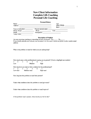 Personal Life Coaching Intake Form
