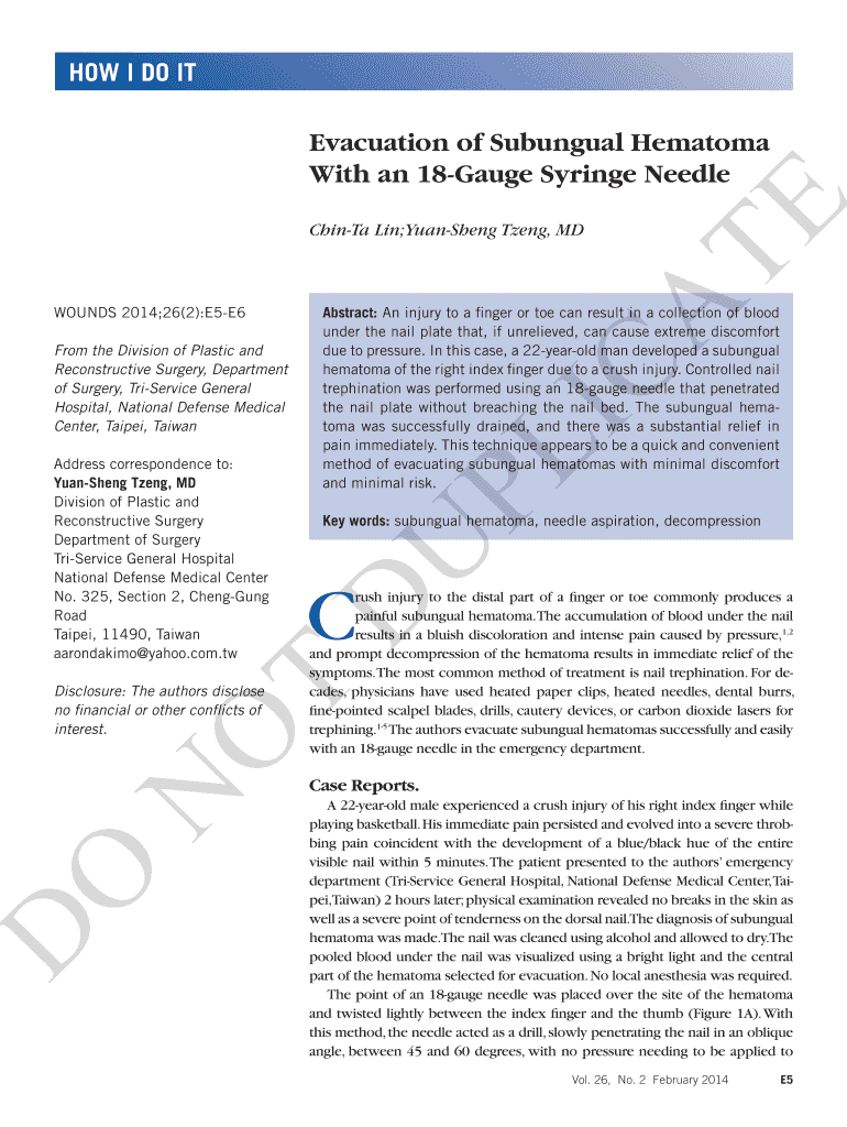 Fillable Online Key words subungual hematoma, needle aspiration