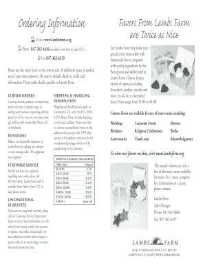 Lambs Farm Event Favor Order Form