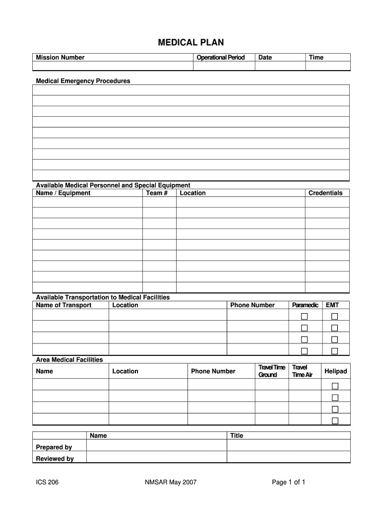 Fillable Online nmsarc ICS 206 Medical Plan - New Mexico Search and ...