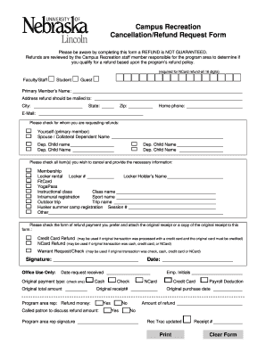 Campus Recreation Cancellation/Refund Request Form