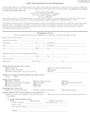 ALSC Online Education Course Registration Form