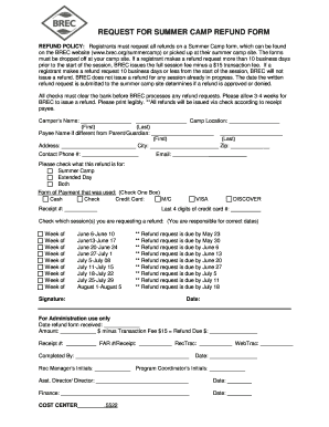 Summer Camp Refund Request Form