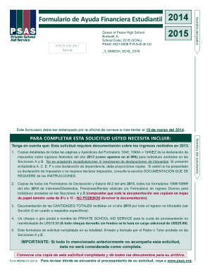 Formulario de Ayuda Financiera Estudiantil 2014