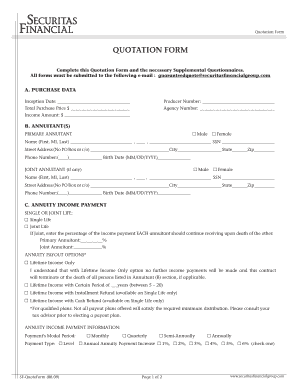 Income Advantage Annuity Quotation Form