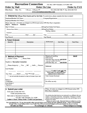 Recreation Connection Order Form