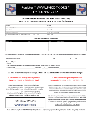 Texas Plumbing Continuing Education Registration Form