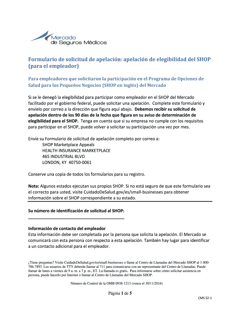 SPASHOP employer bappeal request formb - CuidadodeSaludgov Vista previa en la página 1