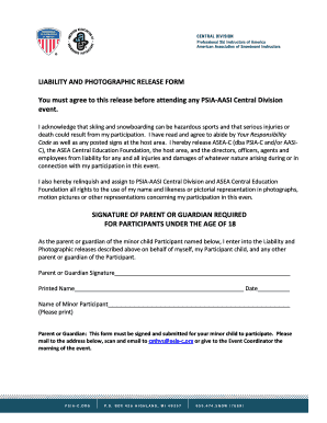 PSIA-AASI Liability and Photographic Release Form