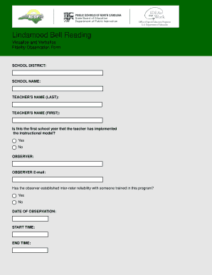 Lindamood Bell Reading Visualize and Verbalize Fidelity Observation Form