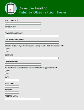 Corrective Reading Fidelity Observation Form
