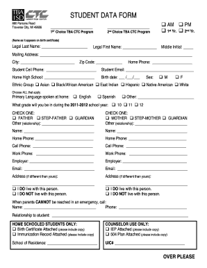 STUDENT DATA FORM - tbactcorg
