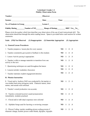Letterland Fidelity Observation Form