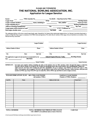 National Bowling Association League Sanction Application