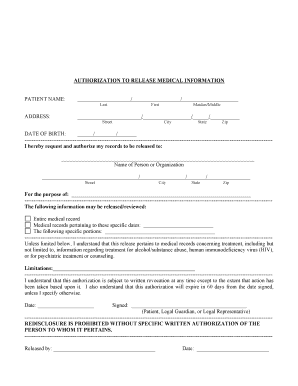 Authorization to Release Medical Information