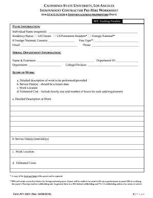 Independent Contractor Pre-Hire Worksheet