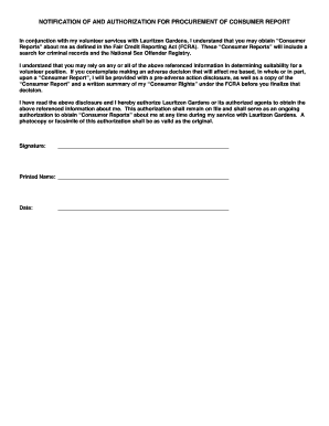 Volunteer Consumer Report Authorization Form