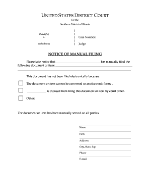 Notice of Manual Filing