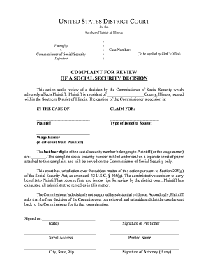 Complaint for Review of Social Security Decision