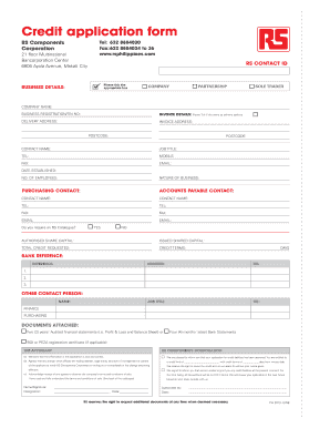 RS Components Credit Application Form
