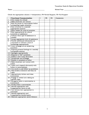 Transition Goals & Objectives Checklist