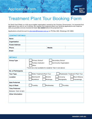 Treatment Plant Tour Booking Form