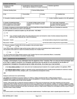 Canada Employer Transition Plan Form