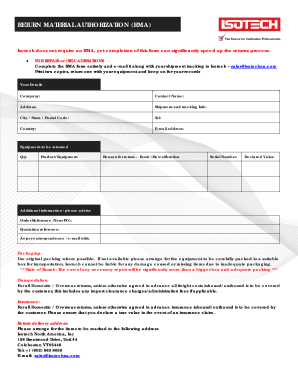 Return Material Authorization Form