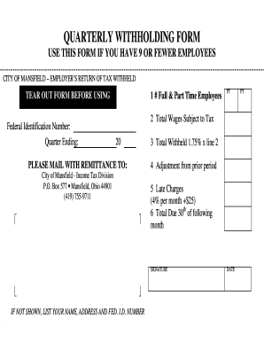 City of Mansfield Quarterly Withholding Form