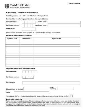 Candidate Transfer Confirmation Form