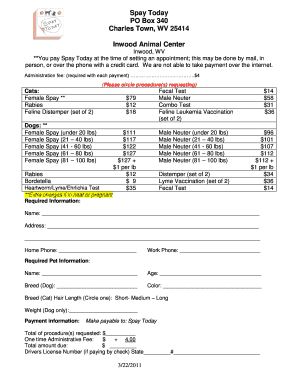 Spay Today Pet Service Payment Form