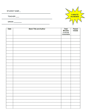 Student Reading Log Form