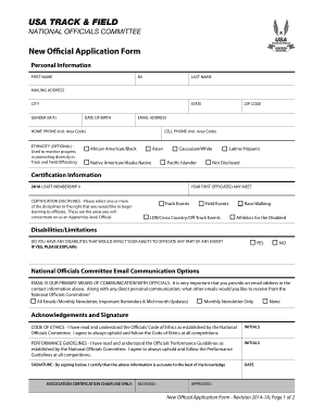 USA Track & Field New Official Application Form