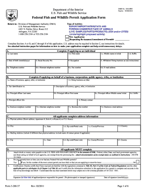 Federal Fish and Wildlife Permit Application Form