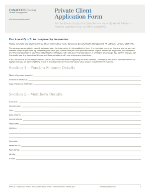 Private Client Application Form for Pension Schemes