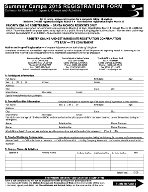 Santa Monica Summer Camps 2015 Registration Form